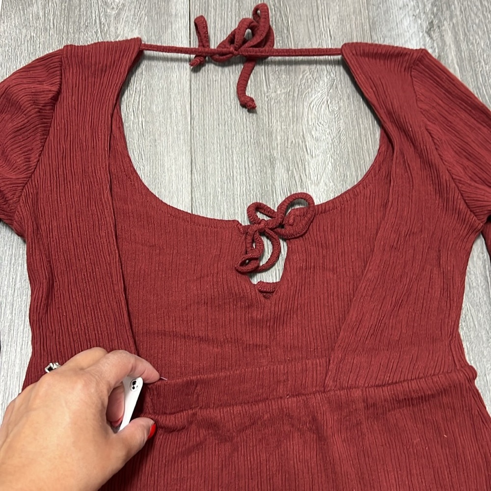 Free People ribbed long sleeve dress/open back/ brown-burnt orange /size M /NWT - Picture 6 of 12